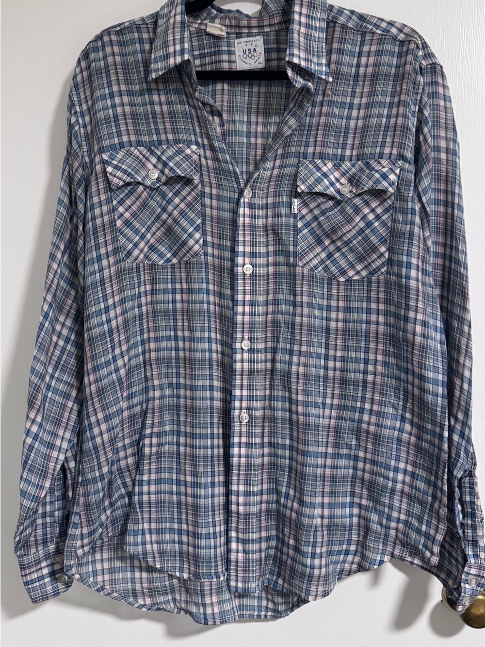 VTG 1980 Olympic Games Levi's Shirt Mens XL  plaid long sleeves vintage hipster